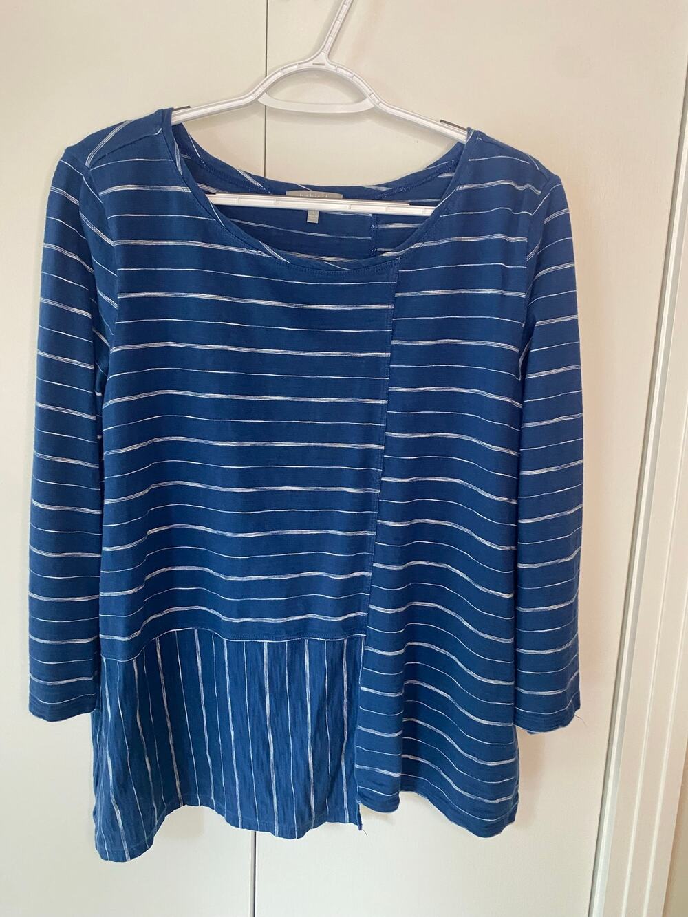 Habitat Long Sleeve Striped 100% Cotton Blue & White Top Sz L Artsy